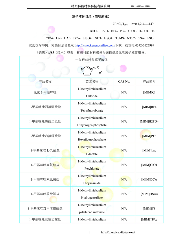 离子液体目录